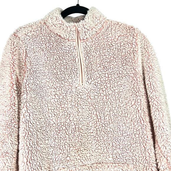 Woman's Pink Teddy Bear Fleece Sweatshirt Quarter Zip Sweatshirt 1X CottageCore - Picture 2 of 5